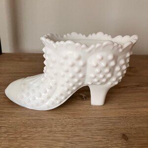 Vintage Fenton Milk Glass Hob Nail Shoe
